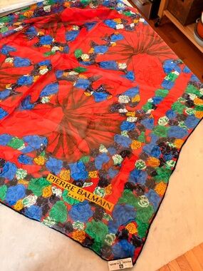 Pierre Balmain Multicolor Floral Silk Scarf with Red Accent
